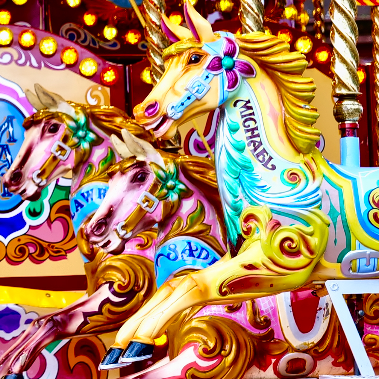 bright multicoloured and multipatterned carousel hors