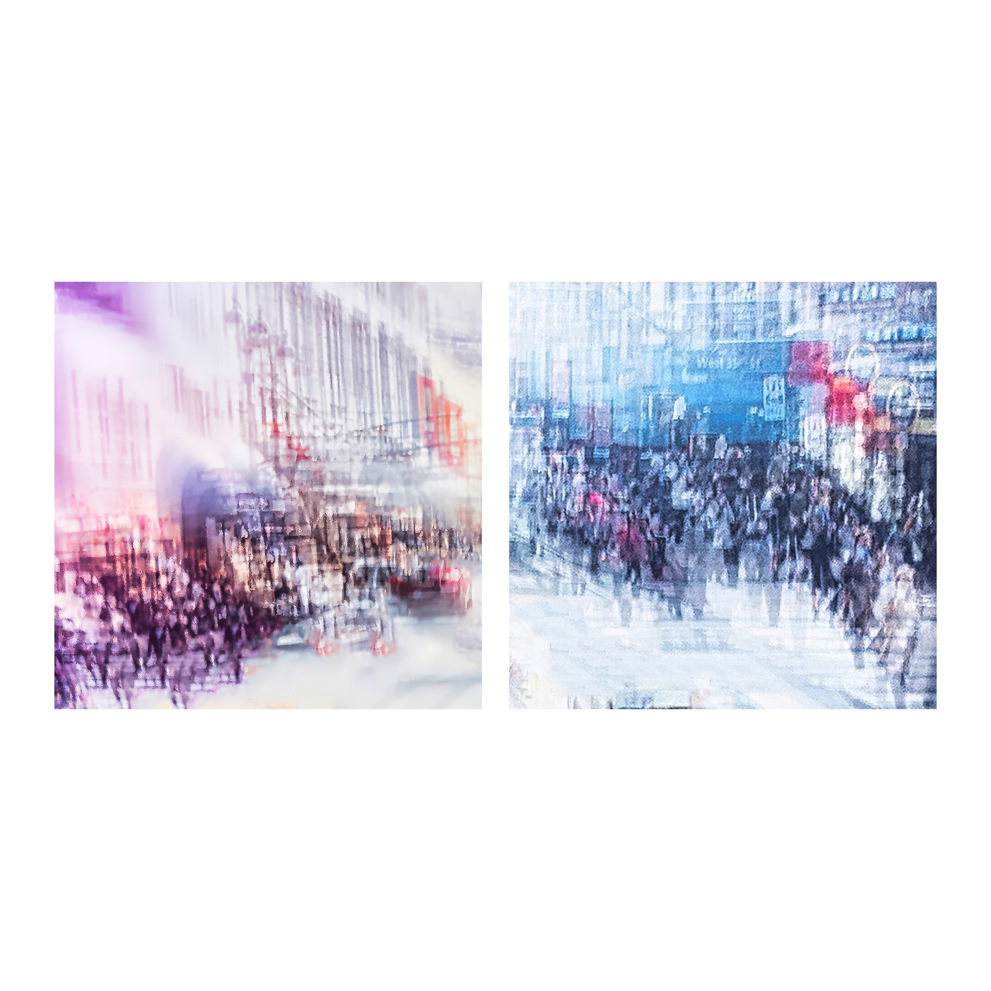 distorted views of sidwalk crouds in NYC. Dyptich.